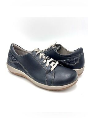 Aetrex Dana Lace Up Leather Oxford Sneakers Navy Size 8.5